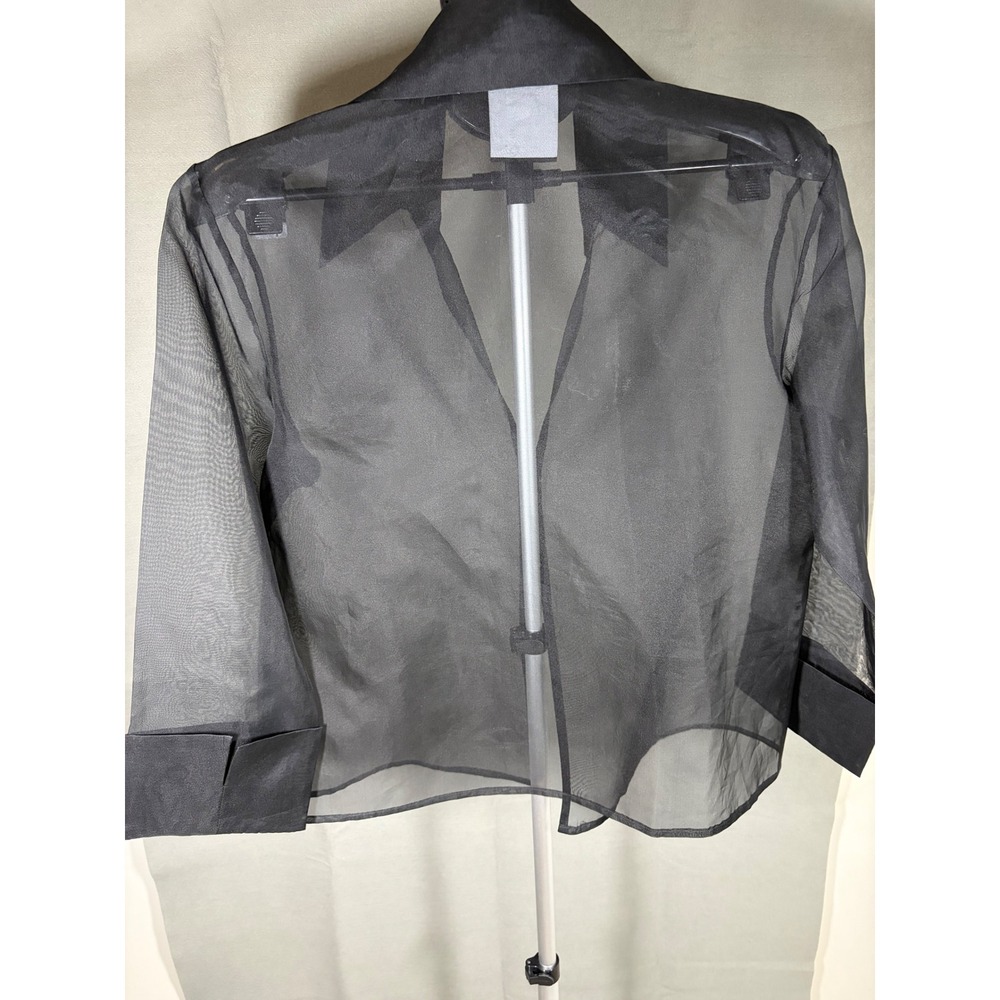Veranique Young for W Collection Sheer Black Blouse French Cuff Organza Top - Picture 2 of 7